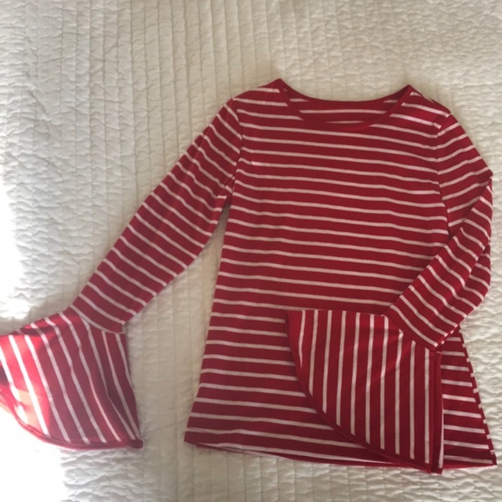 New Sizes Long Ruffled Sleeve Striped Blouse - Picture 2 of 8